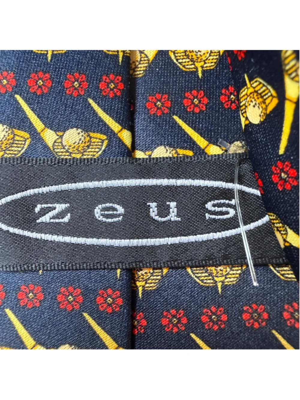 Zeus Golf Tie Navy Golf Ball Tee Novelty Mens Necktie 100% Polyester